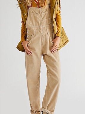 We The Free Tan Corduroy Overalls with Front Bib Pocket